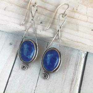 Denim Lapis Lazuli eternity spiral sterling earrings
