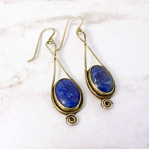 Denim Lapis Lazuli eternity spiral sterling earrings