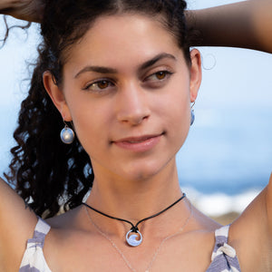 model wearing enamel mini wave necklace Seaside Harmony Jewelry