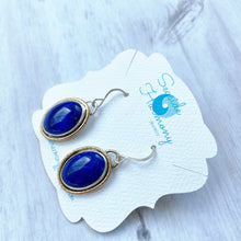 Load image into Gallery viewer, Lapis lazuli gold rimmed oval earrings