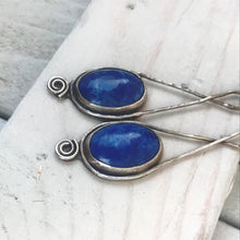 Load image into Gallery viewer, Denim Lapis Lazuli eternity spiral sterling earrings