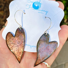 Load image into Gallery viewer, Bigger stamped heart red enamel earrings with sterling ear wires
