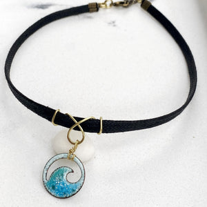 Blue Green Ocean bubbles enamel mini wave choker necklace