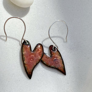 handmade stamped enamel heart earrings