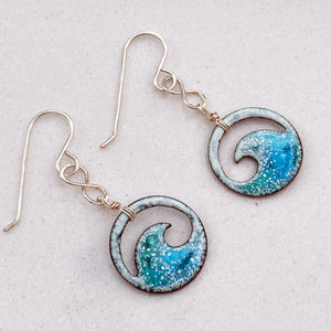 Blue green ocean bubbles enamel wave eternity earrings
