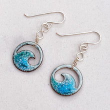 Load image into Gallery viewer, Blue green ocean bubbles enamel wave eternity earrings