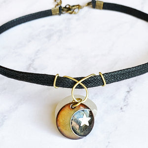 moon and star enamel choker with black cord