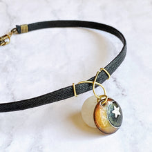 Load image into Gallery viewer, moon and star enamel choker with black cord seaside harmony jewerly