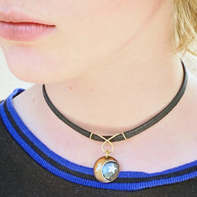 Load image into Gallery viewer, moon and star enamel choker with black cord seaside harmony jewerly