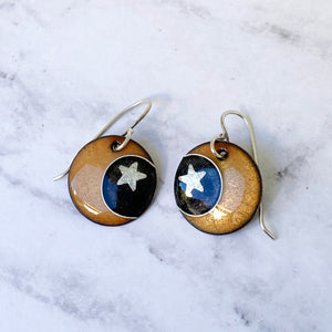 Moon and stars enamel earrings