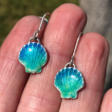 Load image into Gallery viewer, Moonrise Enamel (Blue Green) Fine Silver Shell Earrings - Seaside Harmony Jewelry