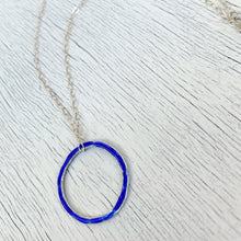 Load image into Gallery viewer, royal blue fine silver open circle karma eternity necklace with sterling silver chain seaside harmony jewelry
