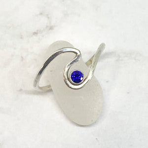 Sterling silver hammered wave ring with custom gemstone, birthstone ring
