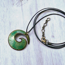 Load image into Gallery viewer, Spiral Enamel Seagreen Copper Necklace