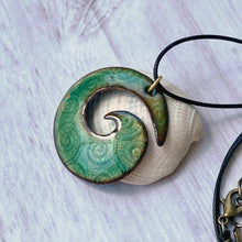 Load image into Gallery viewer, Spiral Enamel Seagreen Copper Necklace