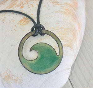 Transparent Seagreen Enamel Wave Necklace