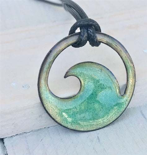 Transparent Seagreen Enamel Wave Necklace
