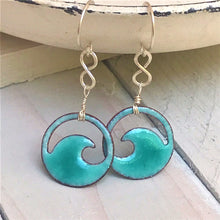 Load image into Gallery viewer, Seagreen Copper enamel wave eternity earrings