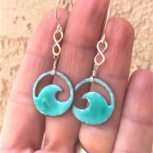 Load image into Gallery viewer, Seagreen Copper enamel wave eternity earrings