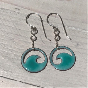 Seagreen Copper enamel wave eternity earrings