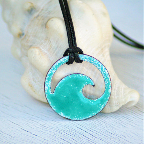 Seagreen Enamel Wave Necklace