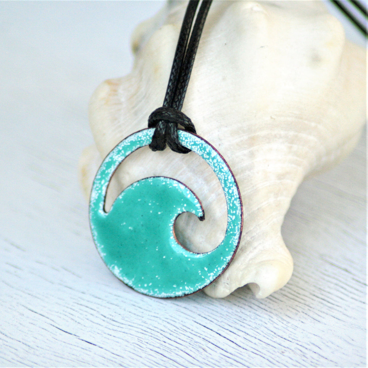 Seagreen Enamel Wave Necklace – Seaside Harmony Jewelry