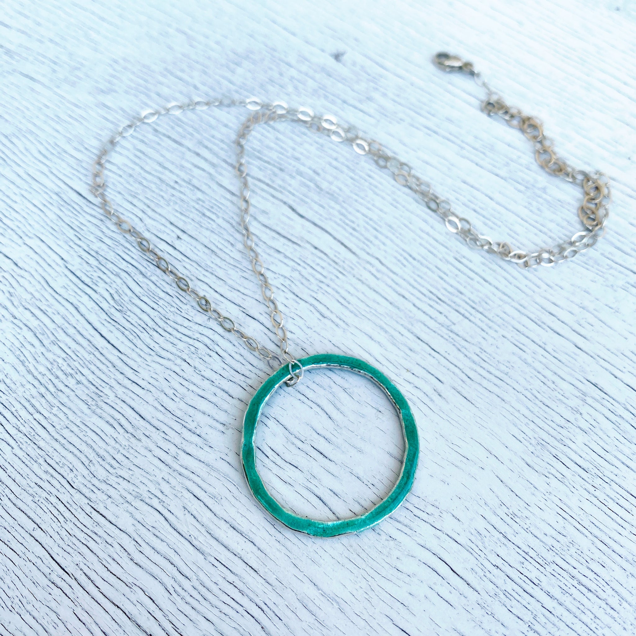 Sterling Silver Long Necklace with Circle Karma Pendant, Eternity Mini–  annikabella