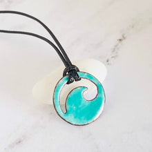 Load image into Gallery viewer, Seagreen Enamel Mini Wave Necklace