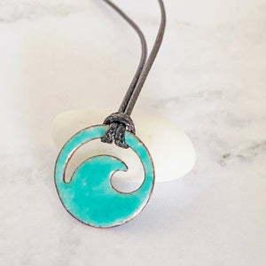 Seagreen Enamel Mini Wave Necklace