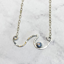 Load image into Gallery viewer, blue zircon sterling silver wave necklace sterling chain seaside harmony