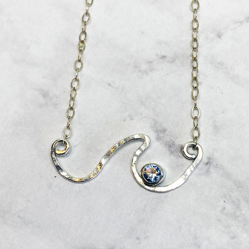 blue zircon sterling silver wave necklace sterling chain seaside harmony
