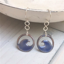 Load image into Gallery viewer, Transparent Royal Blue Copper enamel wave eternity earrings