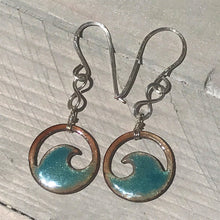 Load image into Gallery viewer, Transparent Seagreen Copper enamel wave eternity earrings