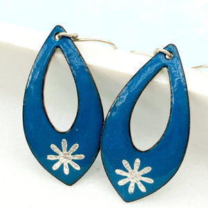 Blue enamel silver snowflake necklace and earring set