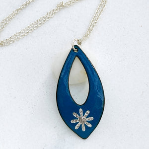 blue enamel silver snowflake necklace with silver chain