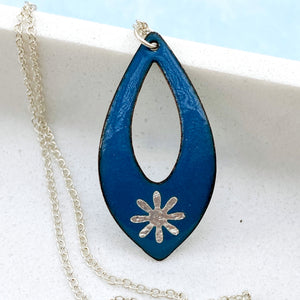 holiday blue enamel silver snowflake necklace with silver chain